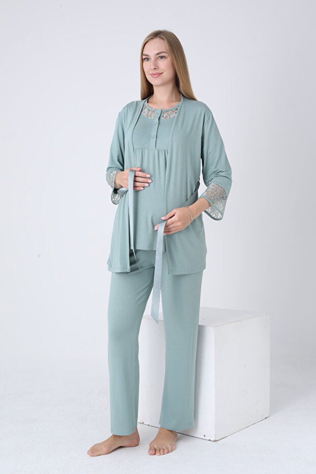 Lace Detailed Pajama Set Suitable for Pregnant and Postpartum Women
