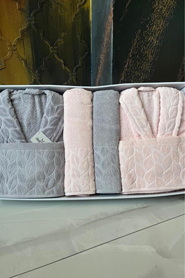 Hazal 8 Piece Family Bathrobe Set Gray Powder