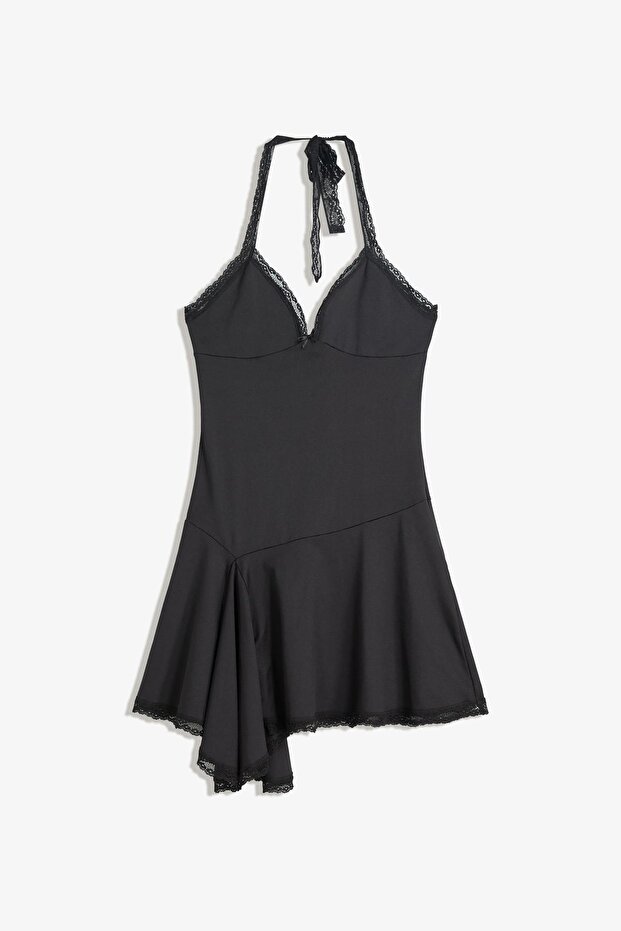 Dantel askılı mini elbise - 2