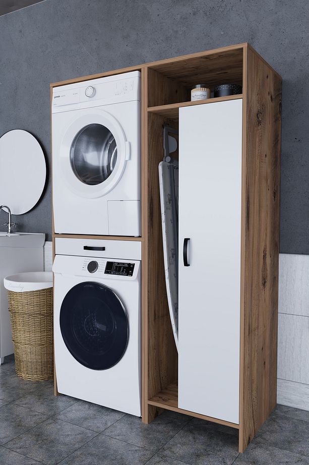 Lora Çamaşır Makinesi Dolabı Çok Amaçlı Dolap Beyaz Atlantik Çam - 5