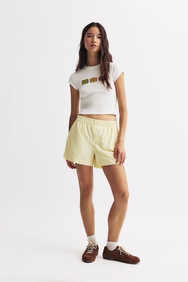 Çizgili poplin şort - 3