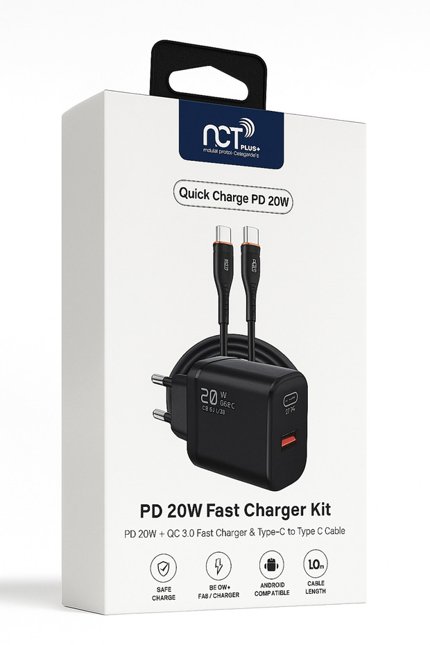 Plus 20W PD QC 3.0 Hızlı Şarj Aleti + Type-C to Type-C Kablo | Çift Çıkışlı Adaptör - 3