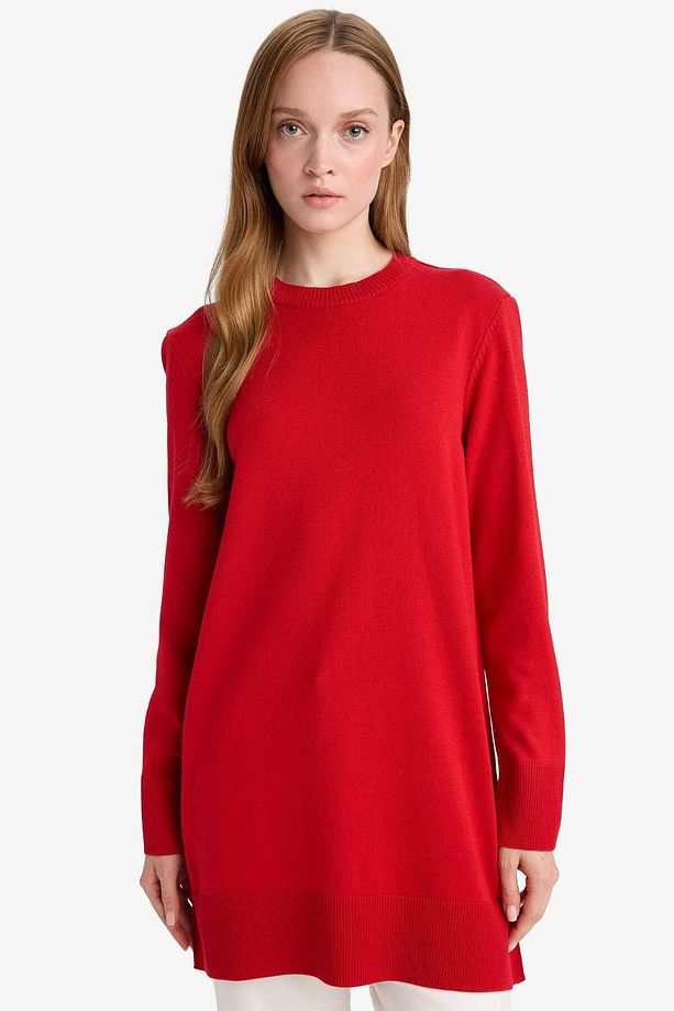 Regular Fit Bisiklet Yaka Yırtmaçlı Basic Düz Tunik H3431AZ25WN - 3