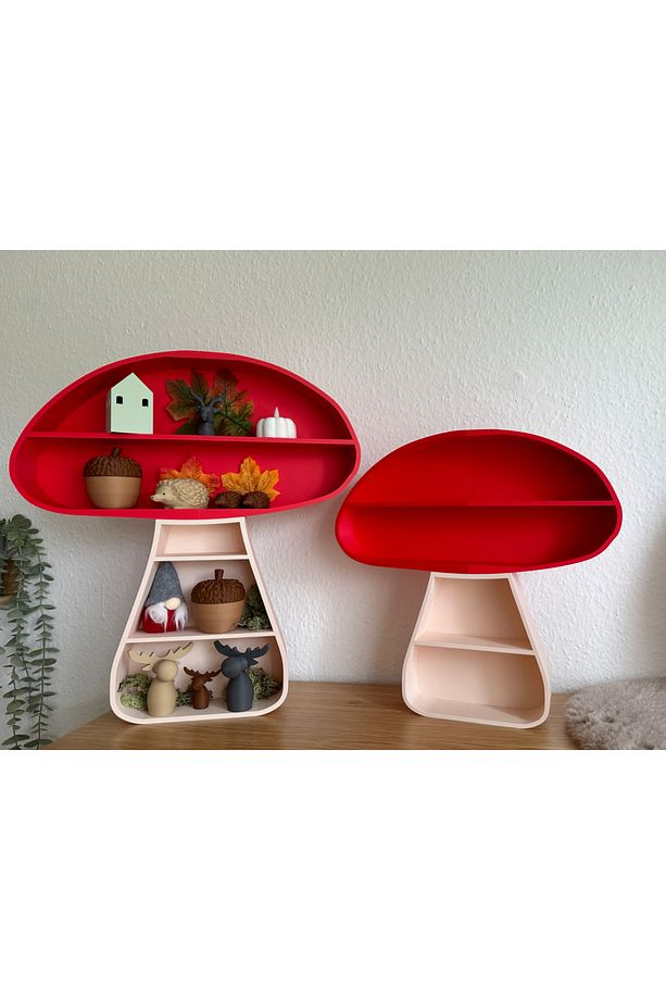 Dekoratif Mantarlı Raf 3D Renkli Baskı | Sonbahar Temalı Duvar ve Masa Üstü Dekoru 35 cm - 1