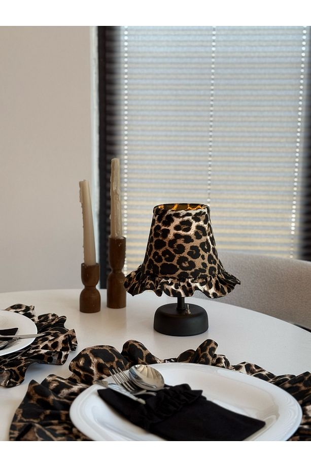 Leopard Keten Fırfırlı Kablosuz Masa Lambası / Mat Siyah Ayak - 5