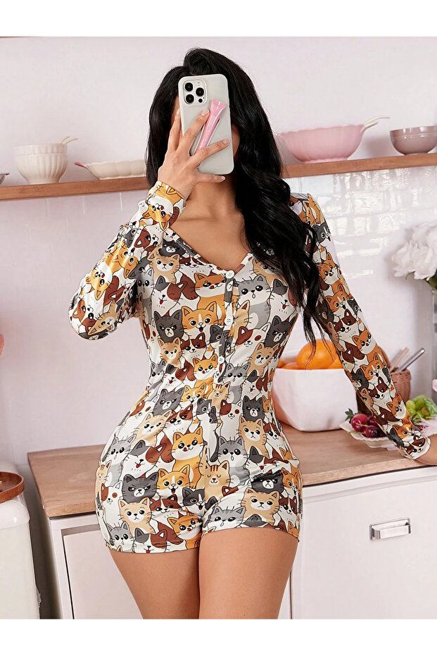 Cat Parade Uzun Kollu Şort Tulum - 2