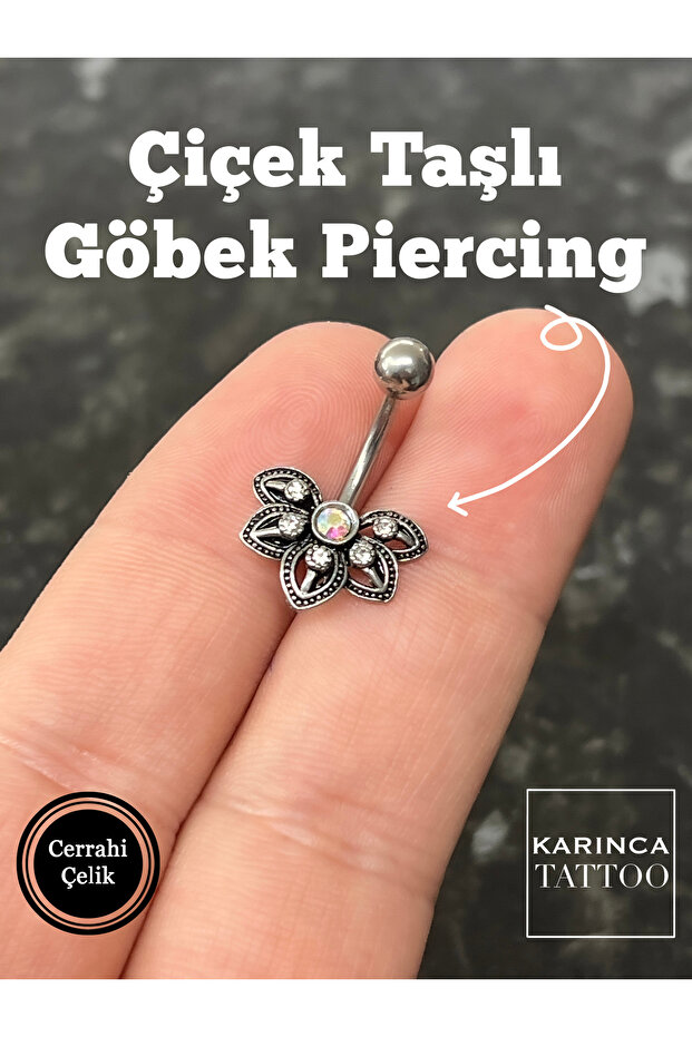Çiçek Taşlı Göbek Piercing - 2