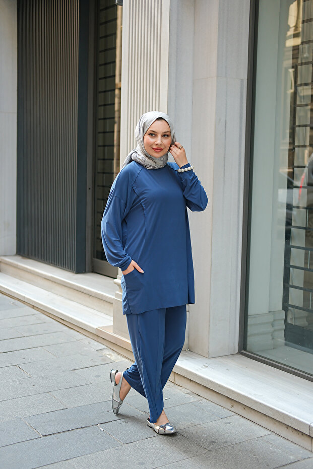 Women's Piece Detail Double Suit Indigo Blue