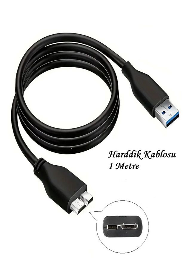USB 3.0 Taşınabilir HDD Harddisk Hard Disk Kablosu, Micro USB -B, Hızlı Veri Aktarımı (1 Metre) - 1