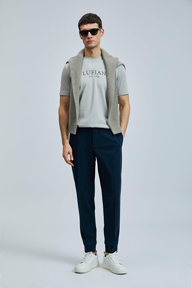 Pito Men's Navy Blue Slim Fit Trousers (111190346)