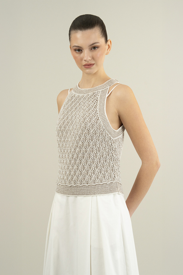 HALTER YAKA TRİKO POPLİN ELBİSE - 2