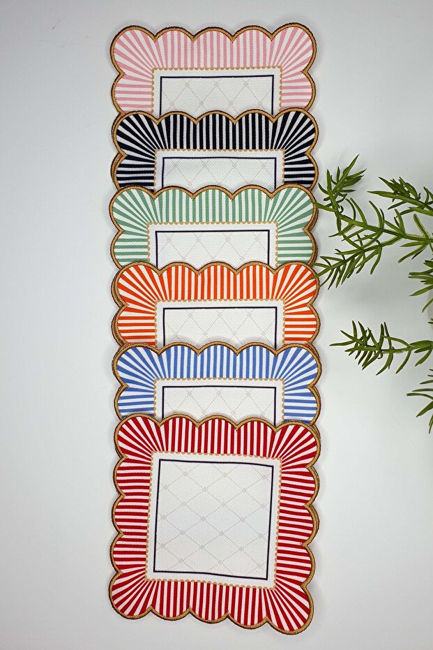 6-Piece Striped Elegant Design Embroidery Edged Cocktail Napkins 6 Pieces