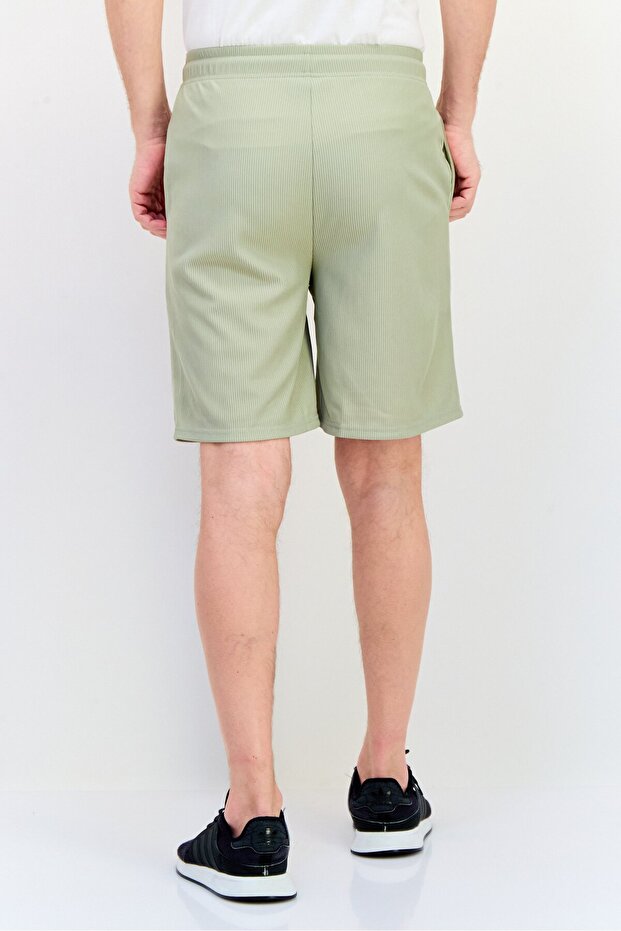 Men Brand Logo Basic Shorts, Moss Grey - 3
