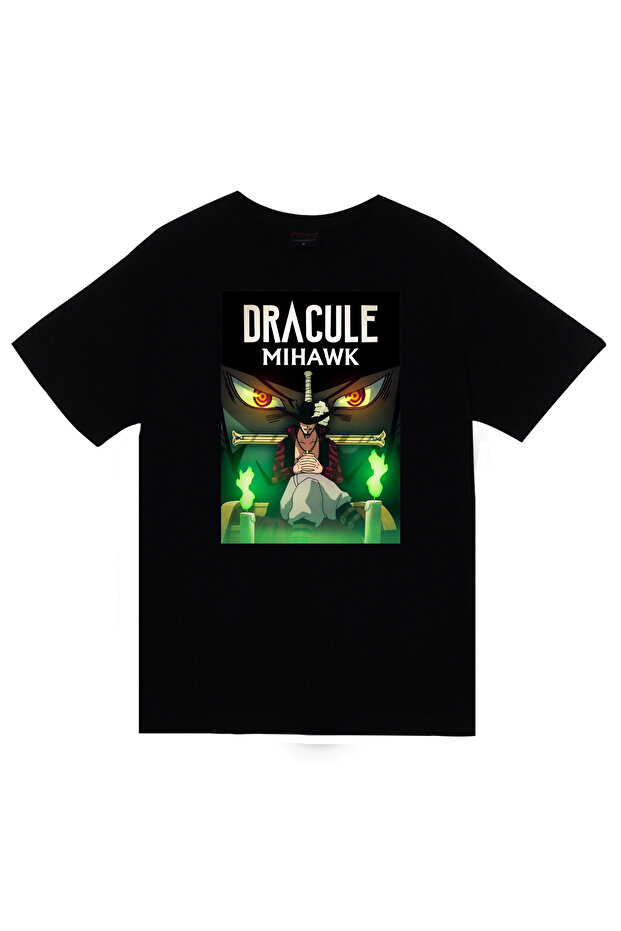 One Piece – Dracule Mihawk Anime Character Printed Unisex 100% Cotton Black T-Shirt