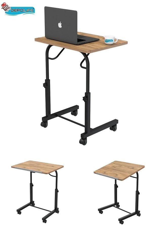 Eğim Yükseklik Ayarlı 50x70 Laptop Sehpası Ders Bilgisayar Çalışma Masası Metal Ayak Tekerlekli - 4