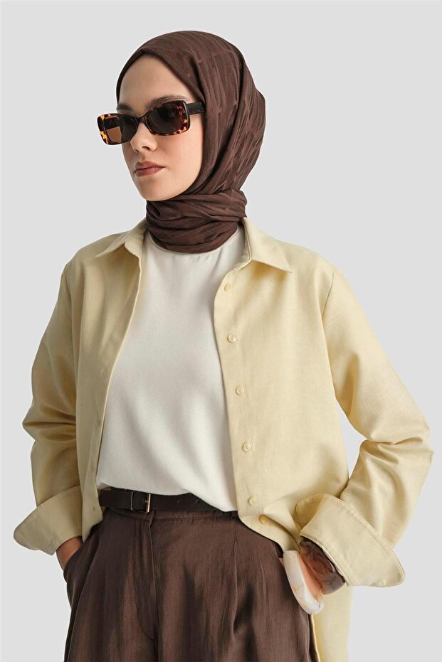 Keten Basic Gömlek 25Y3726 Limon - 1