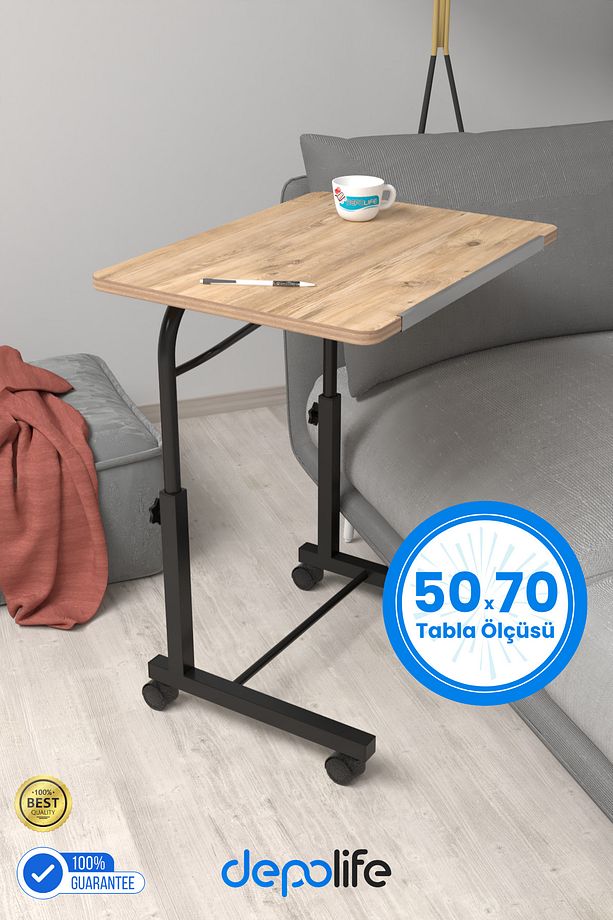 Eğim Yükseklik Ayarlı 50x70 Laptop Sehpası Ders Bilgisayar Çalışma Masası Metal Ayak Tekerlekli - 1