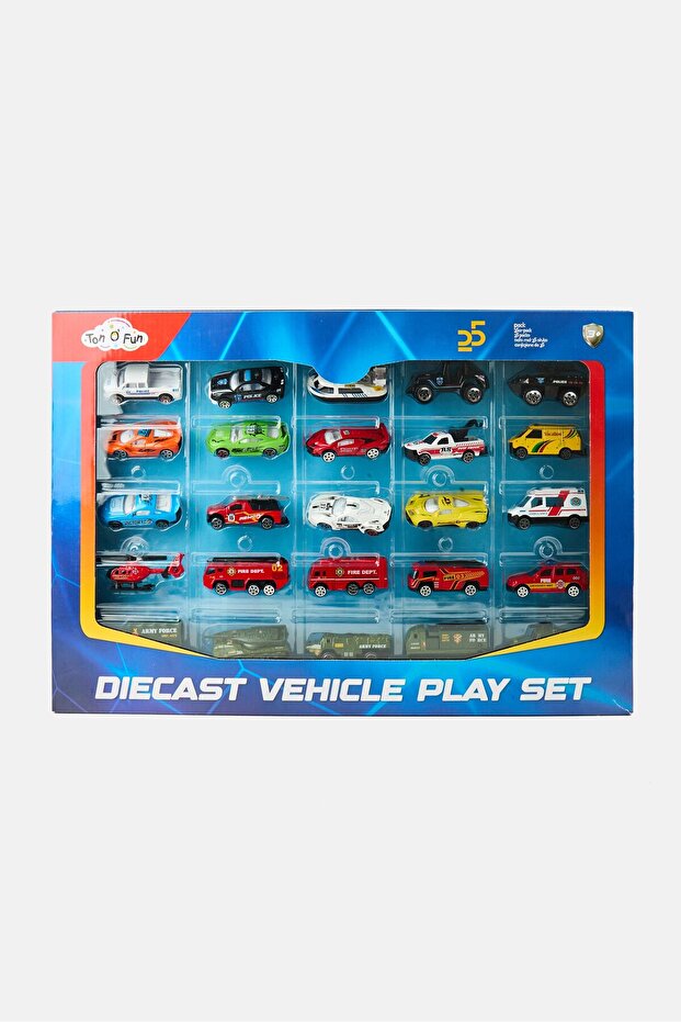 25 Pieces Diecast Vehicle Play Set, Multicolor