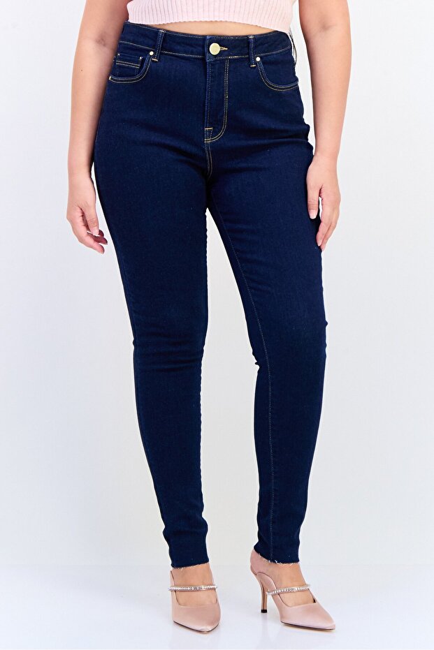 Women Skinny Fit Plain Stretchable Denim Jeans, Navy