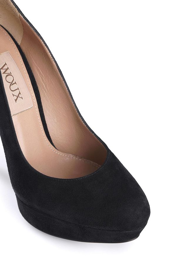 Siyah Hakiki Süet Platform Topuklu Stiletto - 4