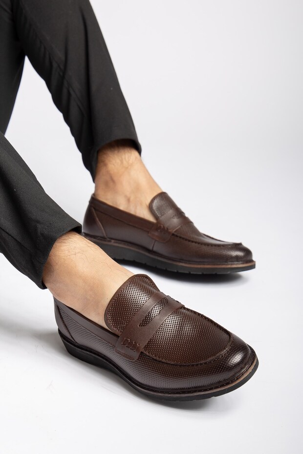 Genuine Leather, Laceless, Stitched, Very Stylish Men's Classic Shoes Karaca Flat Point