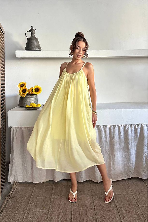 kadın askılı tül kumaş astarlı yazlık elbise NBG097 - 4