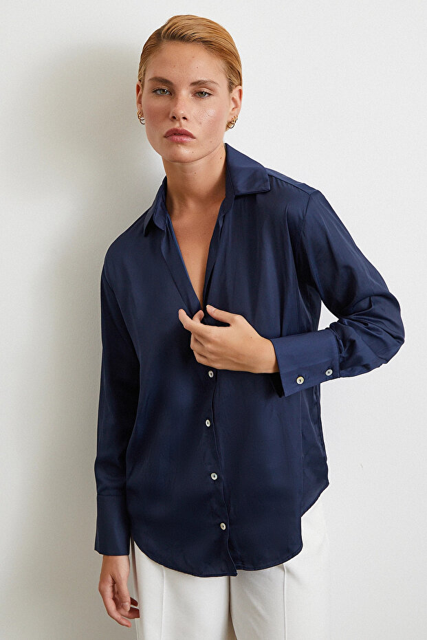 Cămașă cu model diagonal bleumarin - 4