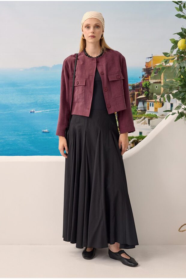 Modal Crop Ceket Bordo - 2