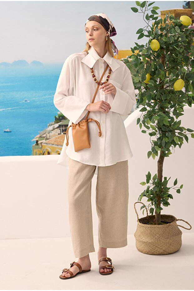 Çift Yakalı Gömlek Beyaz - 6