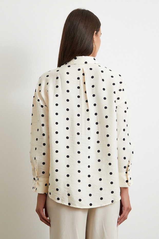 Puantiyeli Oversize Gömlek Siyah - 6