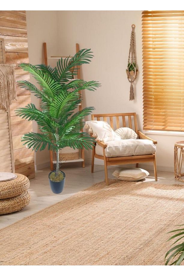 Yapay Ağaç Palmiye 16Yaprak Areka Ağacı Siyah Saksıda Tek Gövdeli 150*70Cm - 7