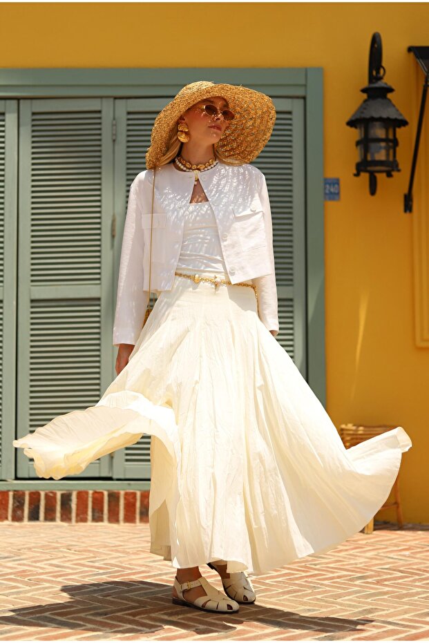 Modal Crop Ceket Beyaz - 5