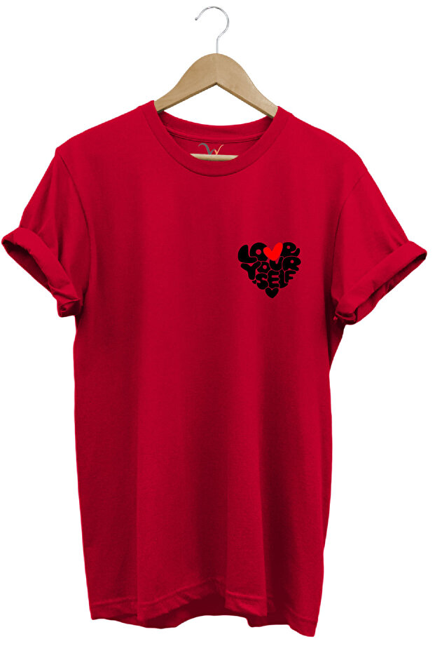 Love Yourself Heart Typography Printed 100% Cotton Unisex Regular Fit T-Shirt