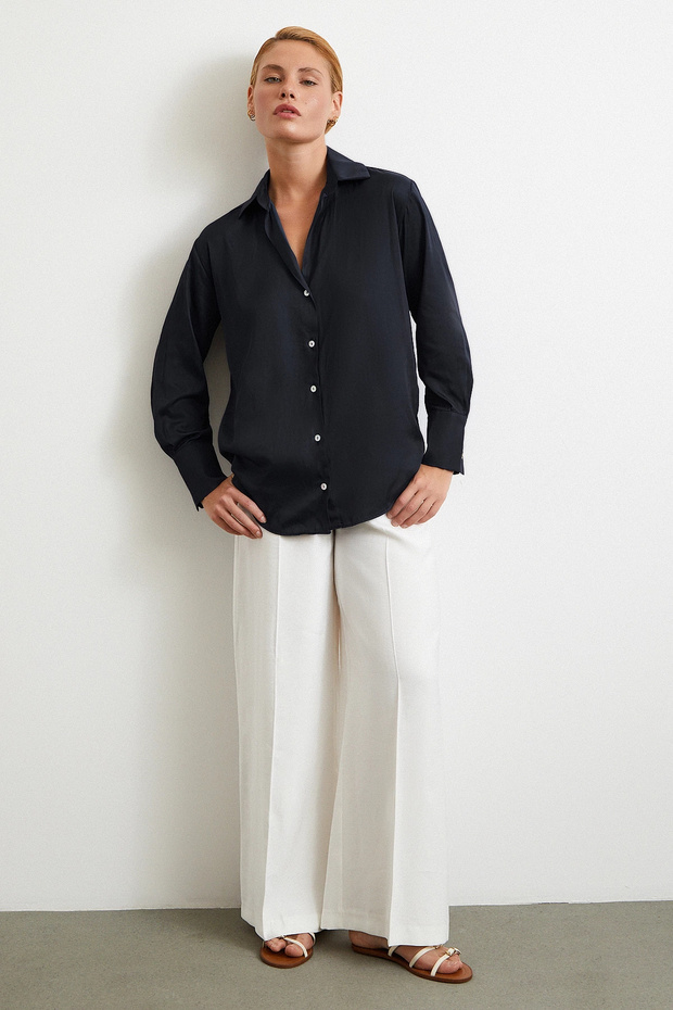 Diagonal Desen Gömlek Siyah - 2