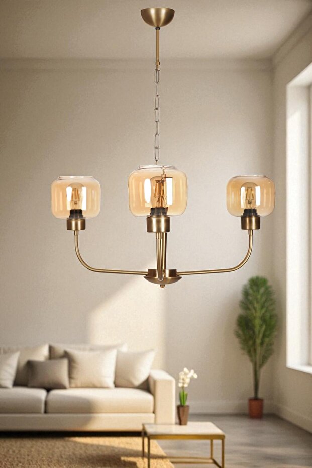 APOLLO 3 LÜ ESKİTME BAL CAMLI AVİZE - 1