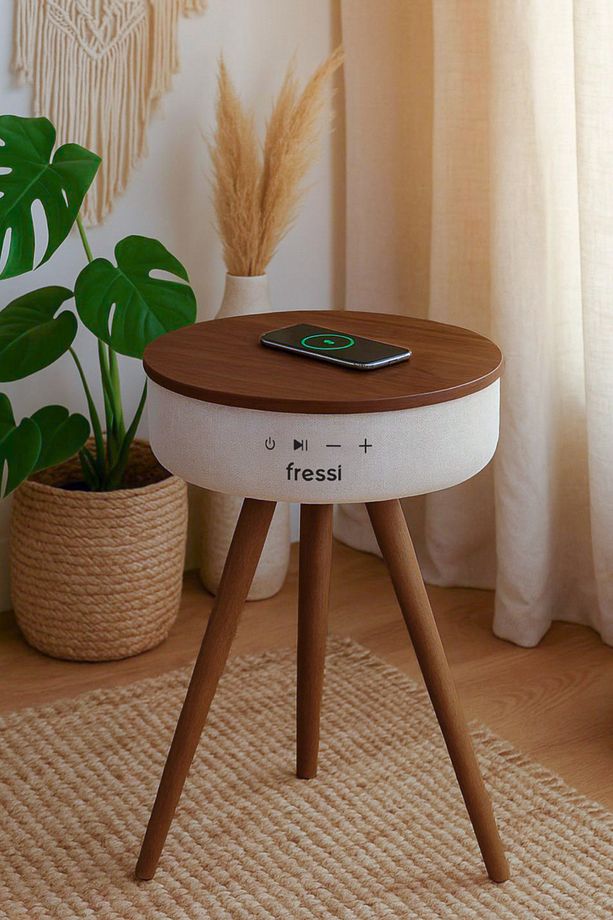 Bluetooth Hoparlör Hızlı Şarj Destekli Ahşap Ayaklı Kablolu Sehpa Speaker Fr-sh2502 Nature - 1