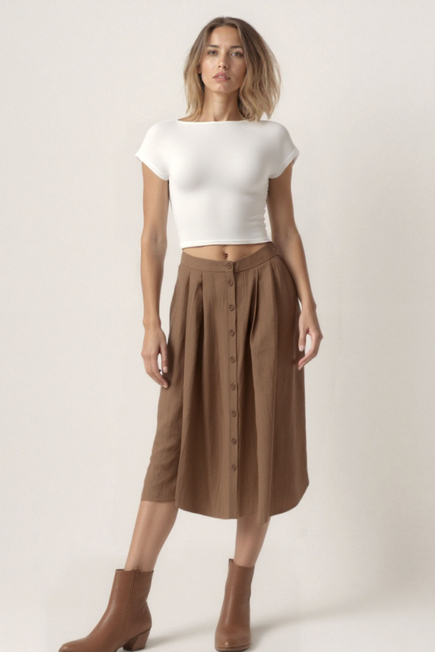 تنورة ميدي بأزرار أمامية - 1