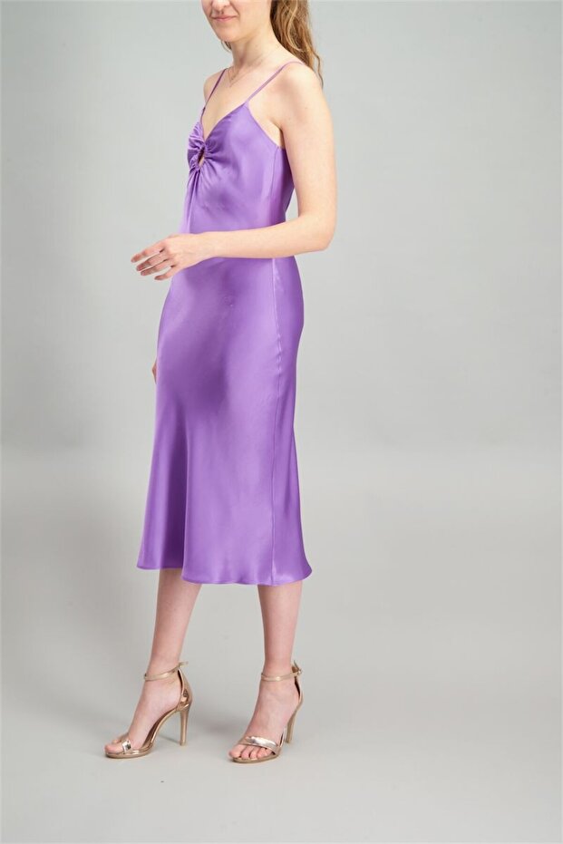 Askılı Saten Elbise - 1