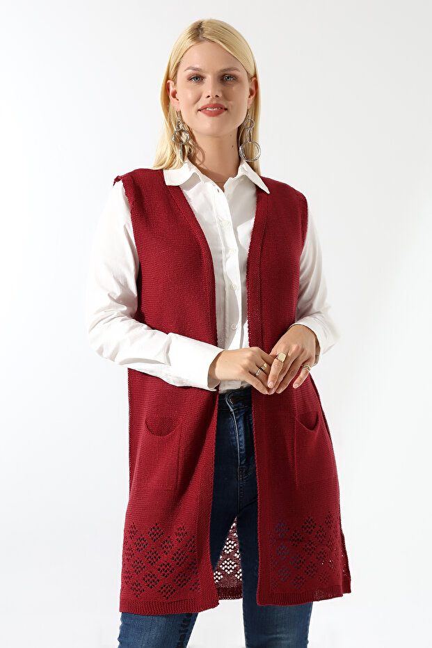 Kadın Bordo Mevsimlik Triko Yelek - 1
