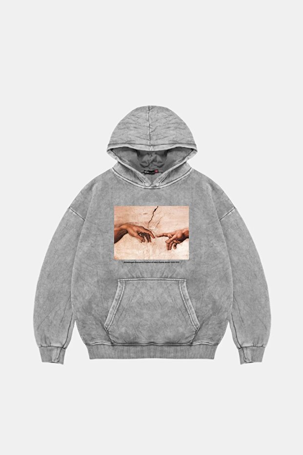 Creation of Adam Oversize Unisex Washed White Hoodie