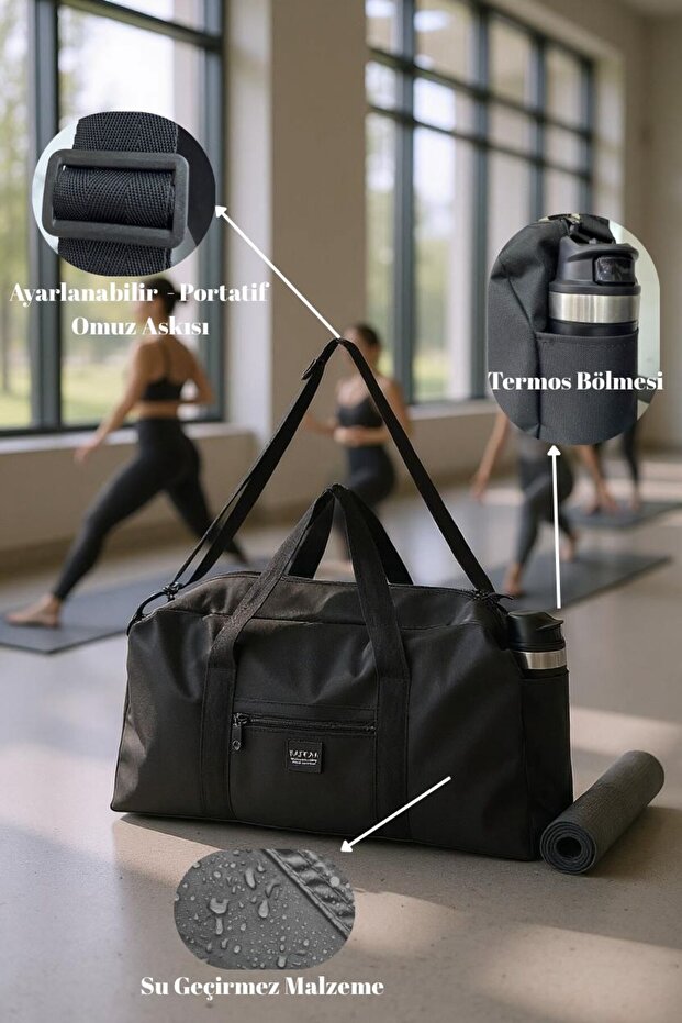 KAFFAA Unisex Uzun Askılı Termos Bölmeli Kadın Ve Erkek Kullanabilir Seyahat Fitness Ve Spor Çantası