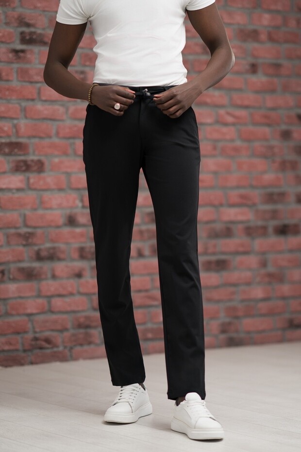 Regular Fit Lycra Combed Cotton Fabric Jogger Pants with Threaded Waist and Elastic - 3
