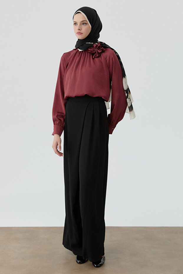 Anvelop Pileli Pantolon - Siyah - 5