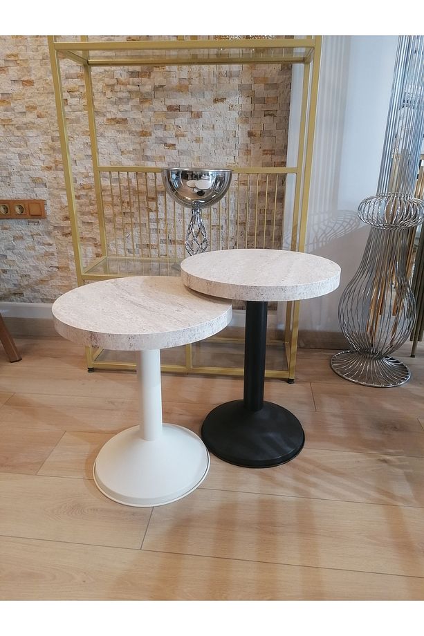 FUNNEL, MANTAR SEHPA MODERN YAN SEHPA TAKIMI ÇAP 42CM METAL DEMONTE AYAK SUNTALEM TABLA - 3