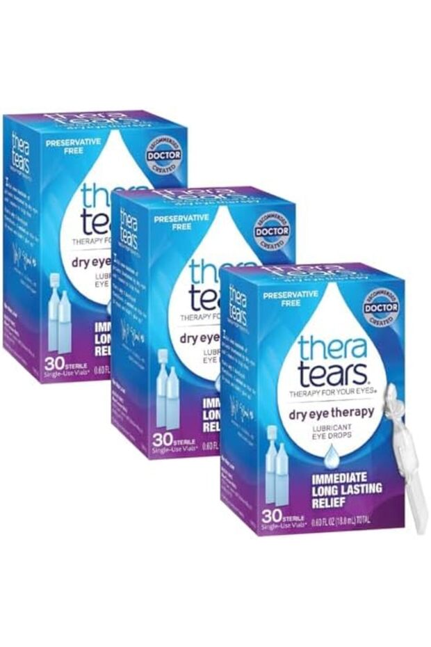 Thera Tears Dry Eye Therapy Lubricating Eye Drops for Dry Eyes, Preservative Free eye drops, 30 Sing