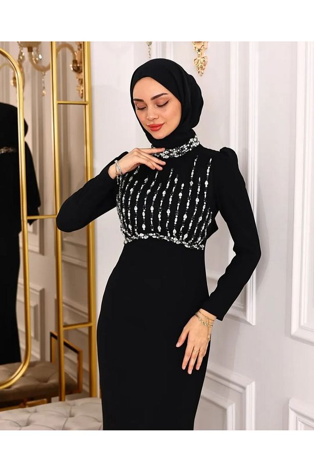 Krep Abiye Tesettür Elbise - 4