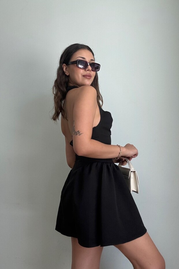 Luna Drapeli Mini Elbise - 3