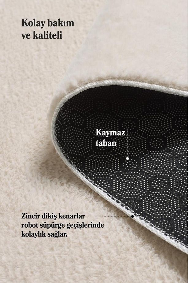 Kolay Temizlenebilir Yıkanabilir Krem Tavşan Tüyü Halı Salon Oturma Odası Yolluk Mutfak Halısı - 6