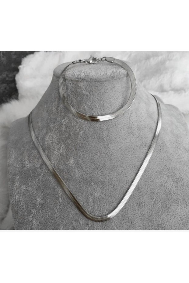 Steel Italian Scrunch Chain Necklace and Bracelet Set