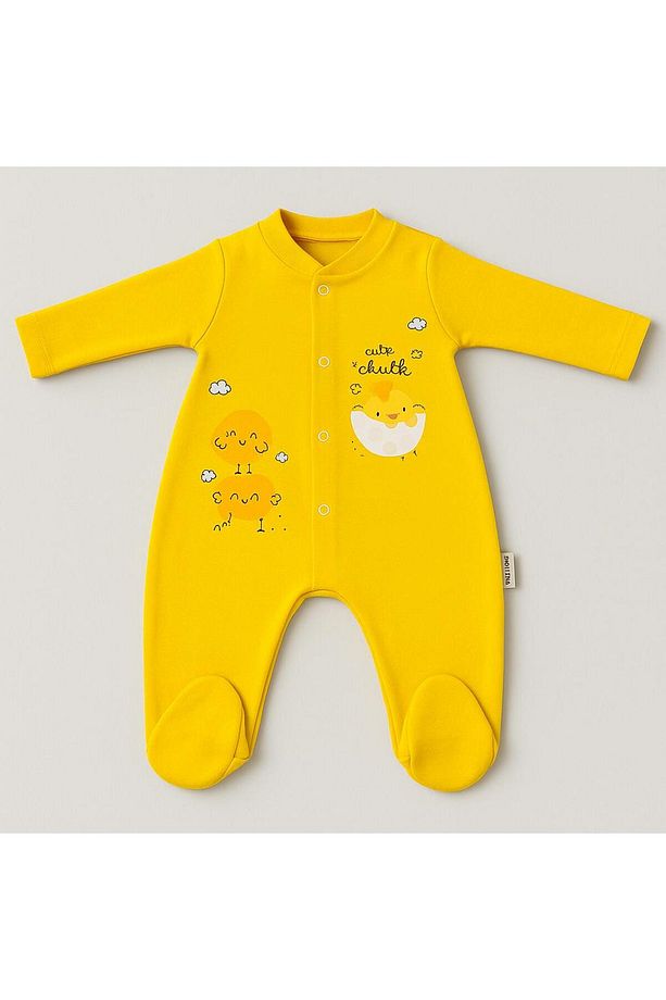Çıtçıtlı Pamuklu Sarı Çivçiv Desenli Bebek Zıbını - 1